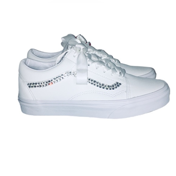 Luxe Crystal Diamond Classic Lace Up Old Skool Vans Hightop All Sizes New - Picture 4 of 9